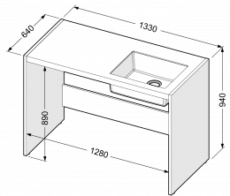 Kratki radni pult od ASTONE-a s integriranim sudoperom, desni
