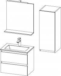Stella / kopalniški sestav II / 60 + 35 cm
- Omarica STELLA 60  z umivalnikom
- Ogledalo STELLA 60
- Stranska omarica STELLA 90